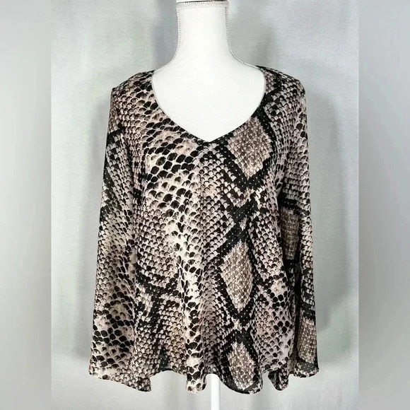 Show Me Your Mumu Blouse Snake Python Brown Bell Sleeve Sheer Women’s Size XS - Picture 1 of 14